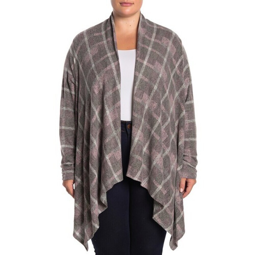 Bobeau women's Long Sleeve Knit Sweater Cardigan in Berry Plaid Size M $180